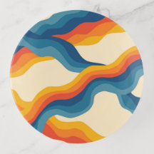 Abstrakter 70er Retro Orange Blue Wavy Strip Muste