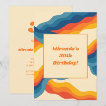 Abstrakter 70er Retro Orange Blue Wavy Strip Muste