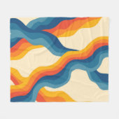 Abstrakter 70er Retro Orange Blue Wavy Strip Muste Fleecedecke (Vorderseite (Horizontal))
