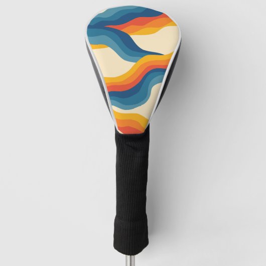 Abstrakter 70er Retro Orange Blue Wavy Strip Muste Golf Headcover (Vorderseite)