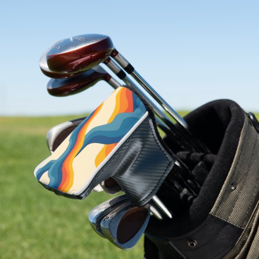 Abstrakter 70er Retro Orange Blue Wavy Strip Muste Golf Headcover (In Situ)
