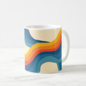 Abstrakter 70er Retro Orange Blue Wavy Strip Muste Kaffeetasse (VorderseiteRechts)