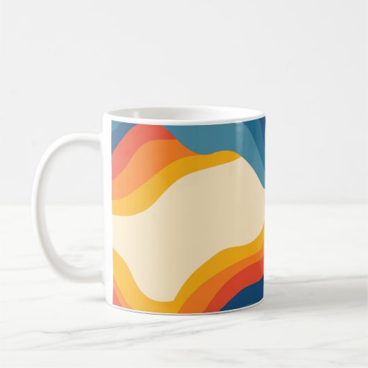 Abstrakter 70er Retro Orange Blue Wavy Strip Muste Kaffeetasse (Links)