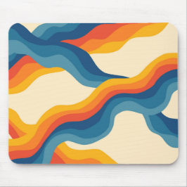 Abstrakter 70er Retro Orange Blue Wavy Strip Muste Mousepad