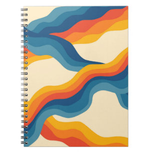 Abstrakter 70er Retro Orange Blue Wavy Strip Muste Notizblock