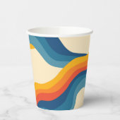 Abstrakter 70er Retro Orange Blue Wavy Strip Muste Pappbecher (Links)