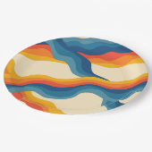 Abstrakter 70er Retro Orange Blue Wavy Strip Muste Pappteller (Schrägansicht)