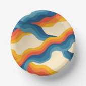 Abstrakter 70er Retro Orange Blue Wavy Strip Muste Pappteller (Vorderseite)