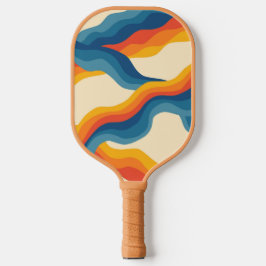 Abstrakter 70er Retro Orange Blue Wavy Strip Muste Pickleball Schläger