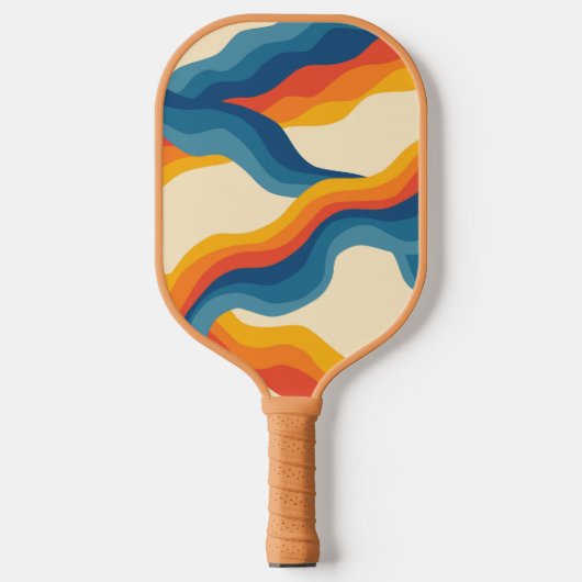 Abstrakter 70er Retro Orange Blue Wavy Strip Muste Pickleball Schläger (Vorderseite)