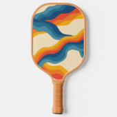 Abstrakter 70er Retro Orange Blue Wavy Strip Muste Pickleball Schläger (Rückseite)