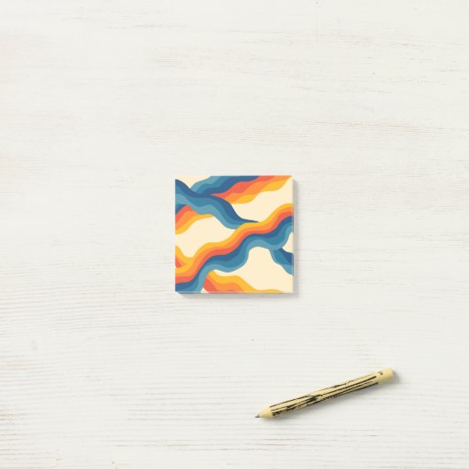 Abstrakter 70er Retro Orange Blue Wavy Strip Muste Post-it Klebezettel (Auf Schreibtisch)