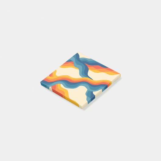 Abstrakter 70er Retro Orange Blue Wavy Strip Muste Post-it Klebezettel (angewinkelt)