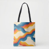 Abstrakter 70er Retro Orange Blue Wavy Strip Muste Tasche (Vorderseite)