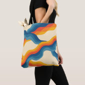 Abstrakter 70er Retro Orange Blue Wavy Strip Muste Tasche (Von Nahem)