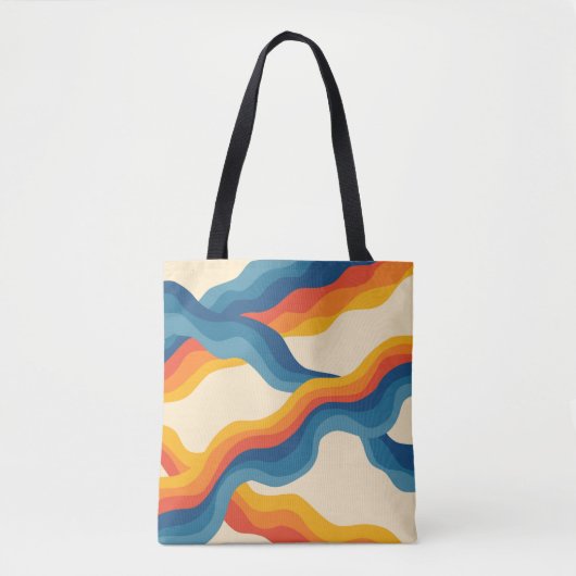 Abstrakter 70er Retro Orange Blue Wavy Strip Muste Tasche (Vorderseite)