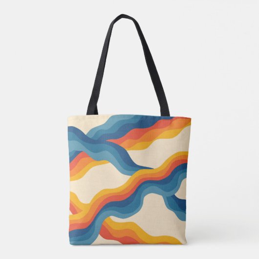Abstrakter 70er Retro Orange Blue Wavy Strip Muste Tasche (Rückseite)