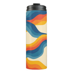 Abstrakter 70er Retro Orange Blue Wavy Strip Muste Thermosbecher