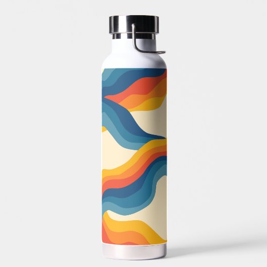 Abstrakter 70er Retro Orange Blue Wavy Strip Muste Trinkflasche (Links)