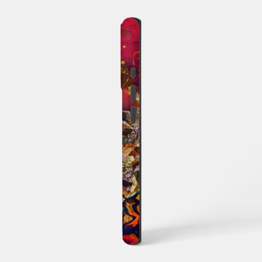 Abstrakter Abend Rot, Creme und Mitternacht Blau iPhone Hülle (Linke Seite)