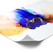Abstrakter Alkohol Tinte Blue Orange Gold Poster (Ecke)