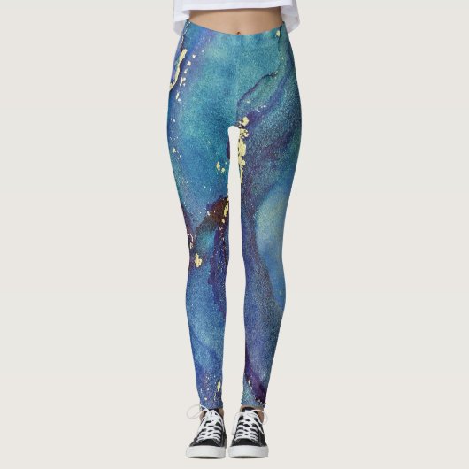 Abstrakter Alkohol Tinte Green Lila Blue & Gold Leggings (Vorderseite)
