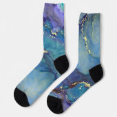 Abstrakter Alkohol Tinte Green Lila Blue & Gold Socken (Linkes Detail)