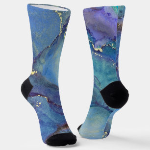 Abstrakter Alkohol Tinte Green Lila Blue & Gold Socken