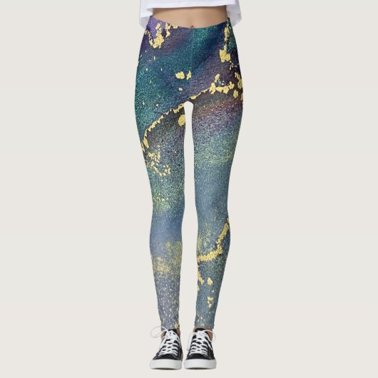 Abstrakter Alkohol Tinte Liquid Art Aquamarin & Go Leggings (Vorderseite)