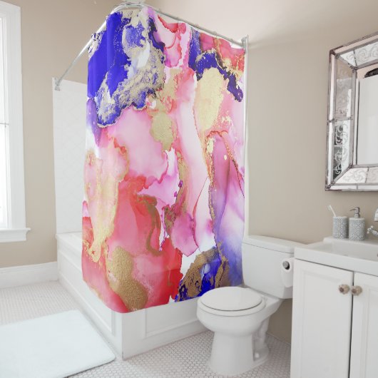 Abstrakter Alkohol Tinte Rosa Lila Gold Metallic Duschvorhang (Beispiel)