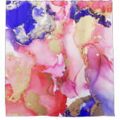 Abstrakter Alkohol Tinte Rosa Lila Gold Metallic Duschvorhang (Vorderseite)
