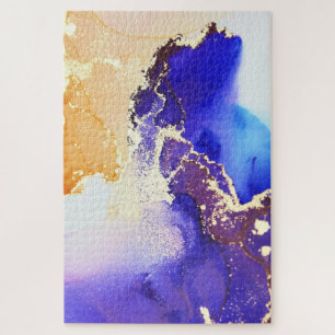 Abstrakter Alkohol Tinte Royal Blue Citrus Brass J Puzzle