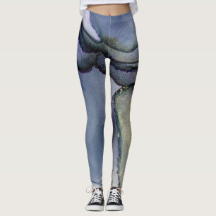 Abstrakter Alkohol Tinte Shimmery Blue & Gold Leggings