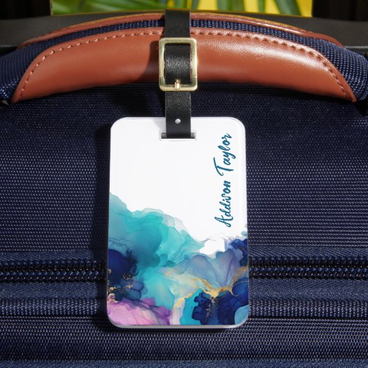 Abstrakter Alkoholink Blau/Aquamariner Lavendel Gepäckanhänger (Vorderseite Insitu 2)