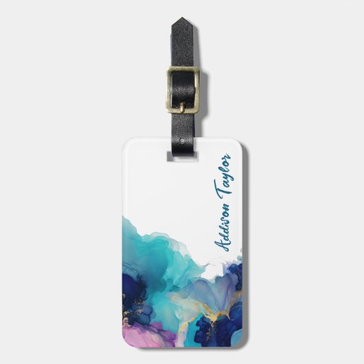 Abstrakter Alkoholink Blau/Aquamariner Lavendel Gepäckanhänger (Vorderseite vertikal)
