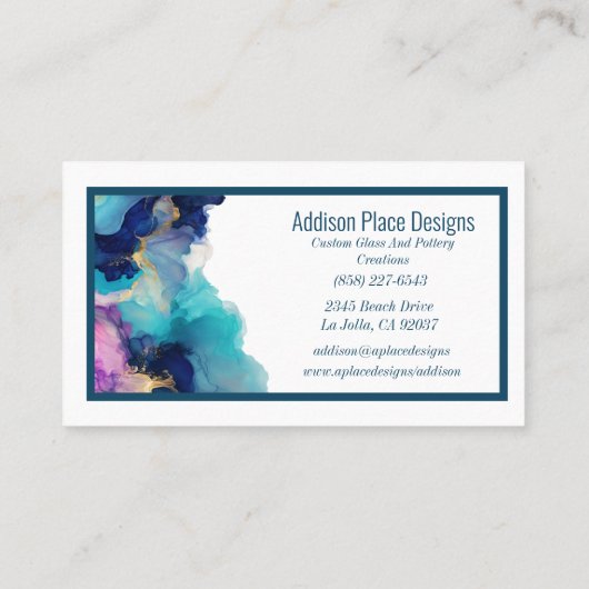 Abstrakter Alkoholink Blauer Lavendel Visitenkarte (Rückseite)