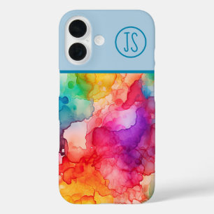 Abstrakter Alkoholintistik Regenbogen Mit Monogram iPhone 16 Hülle