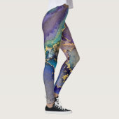 Abstrakter Alkoholtink Aquamarin Lila Blau & Gold Leggings (Rechts)