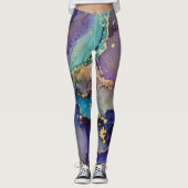 Abstrakter Alkoholtink Aquamarin Lila Blau & Gold Leggings (Vorderseite)