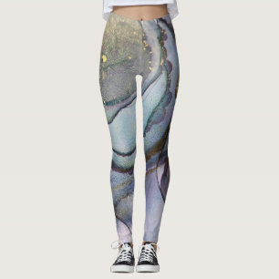 Abstrakter Alkoholtink Glimmery Lila Aquamarin Gol Leggings