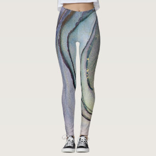 Abstrakter Alkoholtink Glimmery Lila Aquamarin Gol Leggings