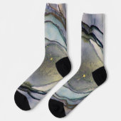 Abstrakter Alkoholtink Glimmery Lila Aquamarin Gol Socken (Linkes Detail)
