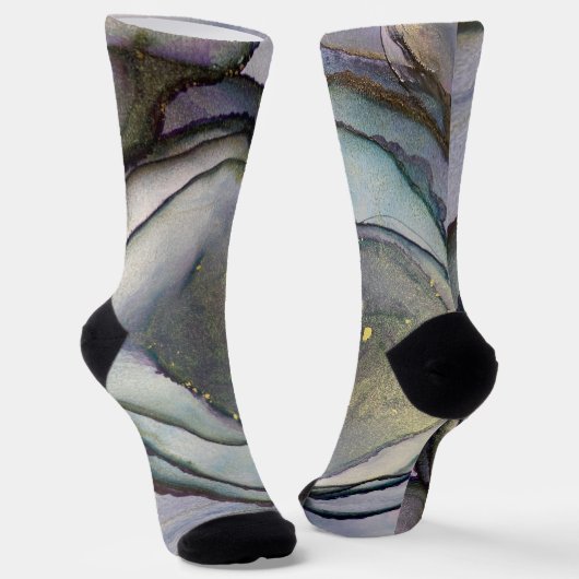 Abstrakter Alkoholtink Glimmery Lila Aquamarin Gol Socken (Gewinkelt)