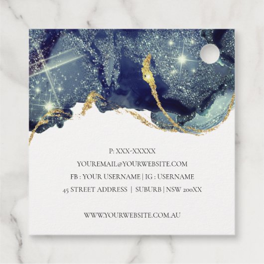 Abstrakter Alkoholtink Silver Navy Blue Glitzer Geschenkanhänger (Rückseite)