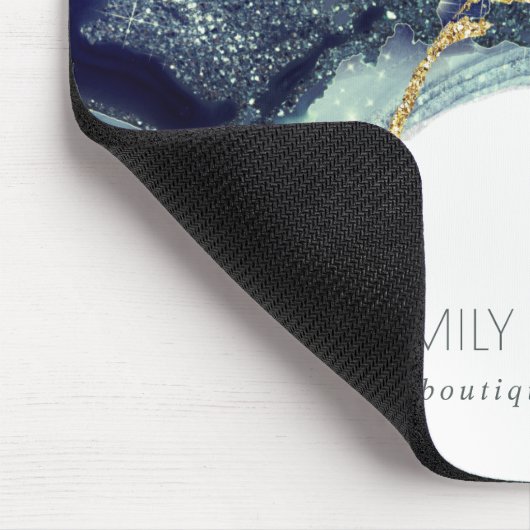 Abstrakter Alkoholtink Silver Navy Blue Glitzer Mousepad (Ecke)