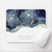 Abstrakter Alkoholtink Silver Navy Blue Glitzer Mousepad (Mit Mouse)