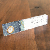 Abstrakter Alkoholtink Silver Navy Blue Glitzer Namensplakette (Seite)