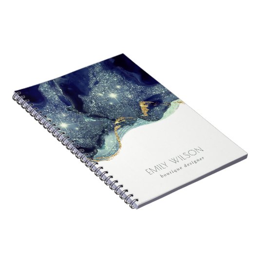 Abstrakter Alkoholtink Silver Navy Blue Glitzer Notizblock (Rechte Seite)