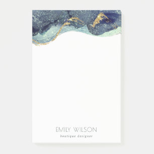 Abstrakter Alkoholtink Silver Navy Blue Glitzer Post-it Klebezettel