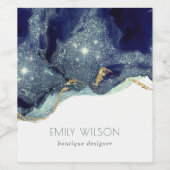 Abstrakter Alkoholtink Silver Navy Blue Glitzer Weinetikett (Einzelnes Label)